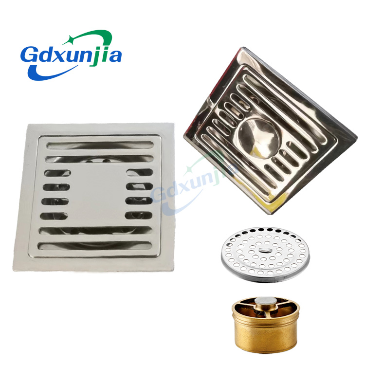Square 6mm Thick 4 Inch 201 Stainless Steel Apple Pattern Bathroom Shower Floor Drain with Copper Odor Proof Self Seal Core