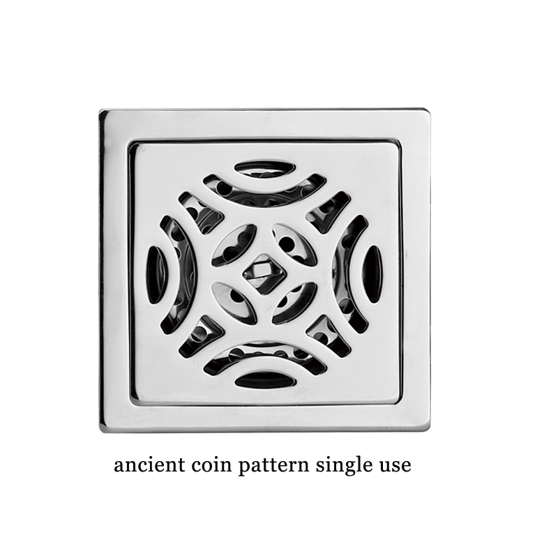 Square 6mm Thick 4 Inch 201 Stainless Steel Apple Pattern Bathroom Shower Floor Drain with Copper Odor Proof Self Seal Core