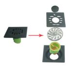 批发双6mm厚 4 英寸方形黑色 201 不锈钢浴室淋浴塑料直排水防臭地漏