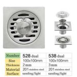 Persegi 10*10cm 2mm Tebal 201 Saliran Lantai Pelapik Mandi Kekelusan Karat Bilik Mandi Tahan Karat Diraja dengan Paip Sambungan Lanjutan